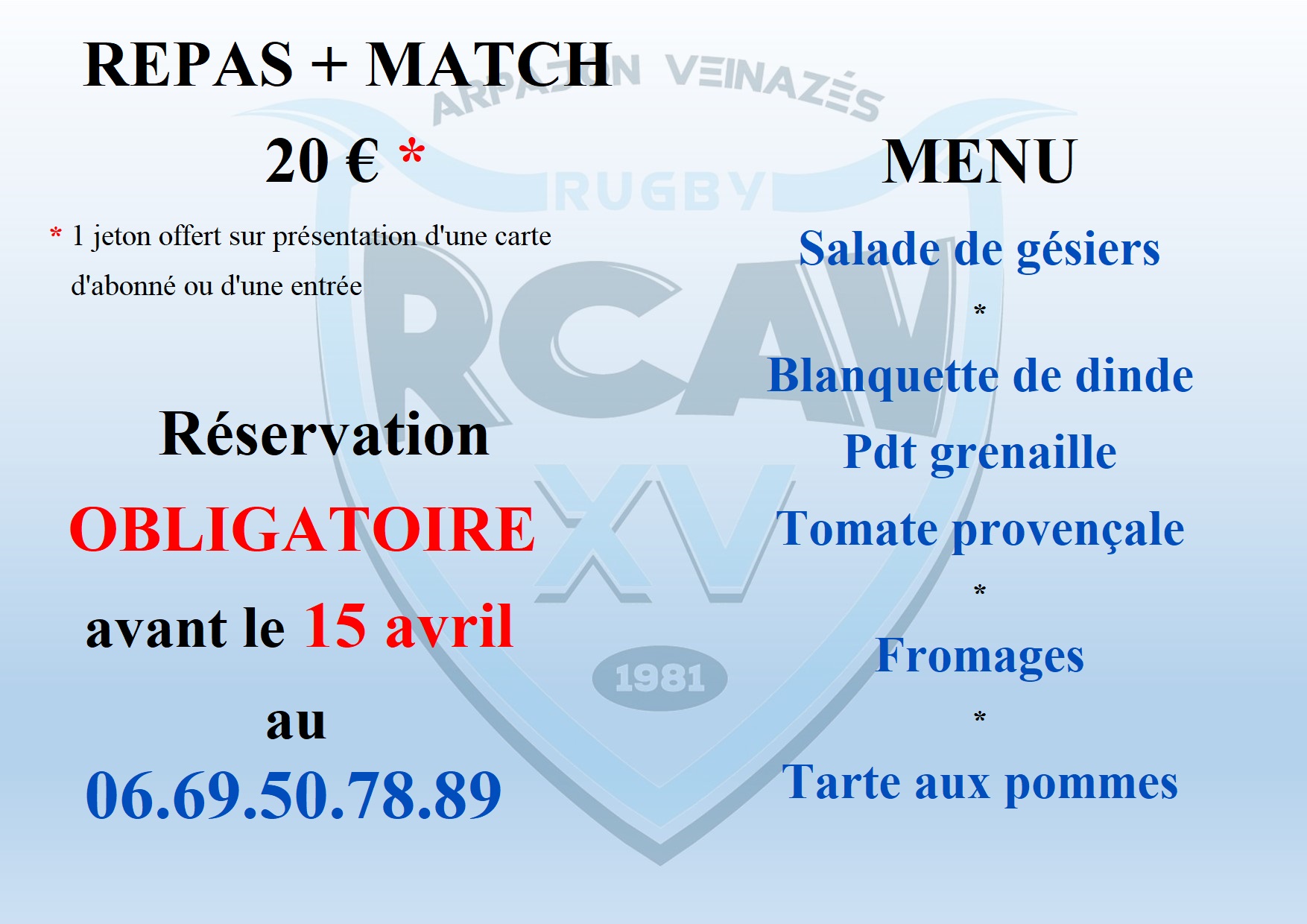 Réservez votre repas d'avant match